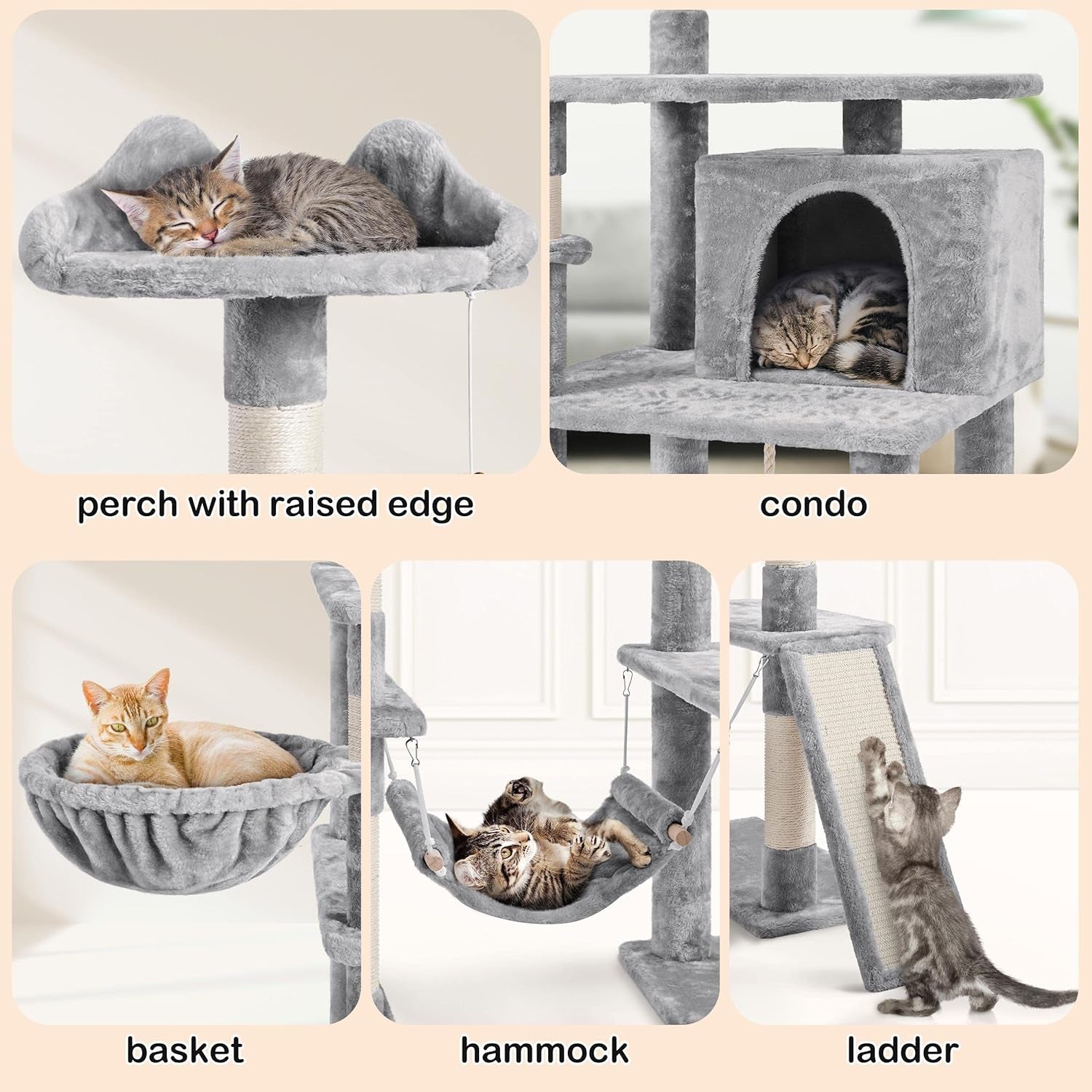 Yaheetech 70 Inches Stable Cat Tree with Padded Platform, Replaceable Dangling Balls, Hammock, Basket and Condo, Cat Tower Furniture for Kittens, Cats and Pets