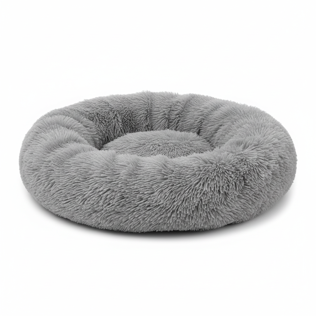 Anti-Anxiety Donut Pet Bed - Cozy grey plush round bed for cats and dogs