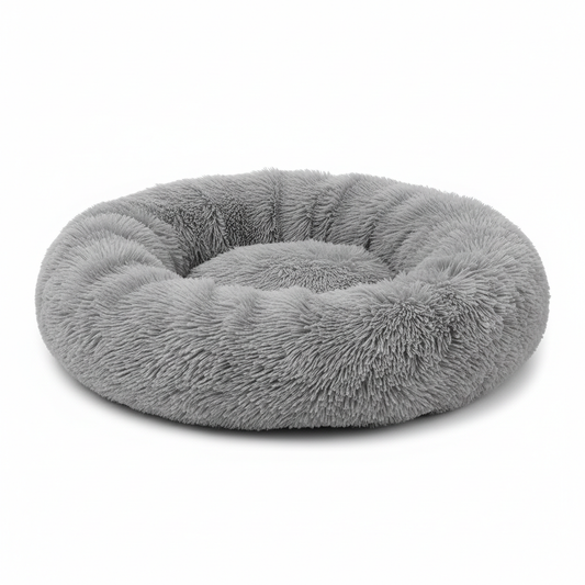 Anti-Anxiety Donut Pet Bed - Cozy grey plush round bed for cats and dogs